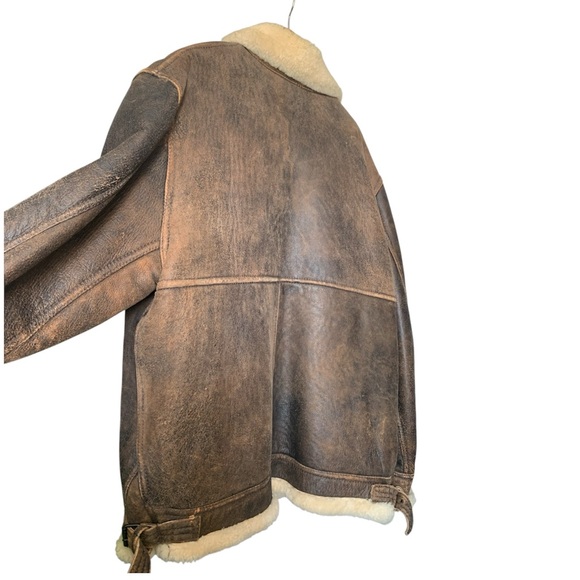 Men's ABE Distressed Brown Shearling Jacket - Picture 5 of 10